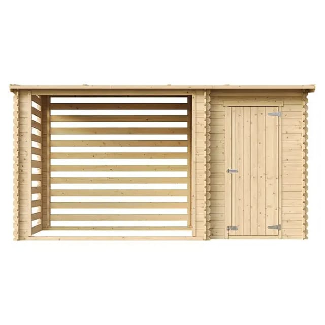 TIMBELA Gartenhaus Holz mit Brennholzregal 3,64 m² M205 ohne Boden