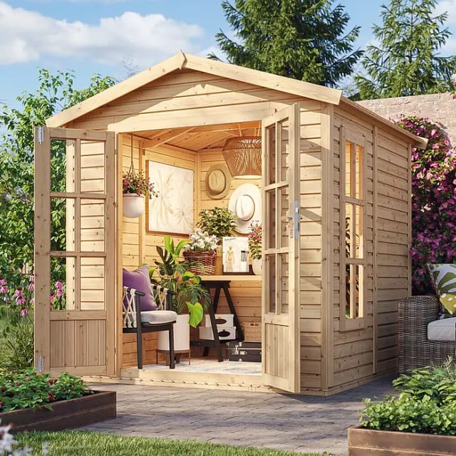 Timbela Gartenhaus Holz M351FB+H351FBGREY 4,08 m² Dachziegel Grau mit Boden