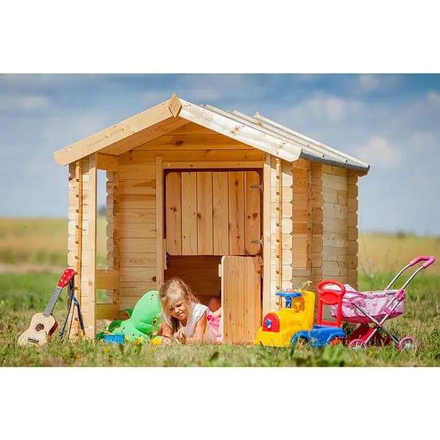Timbela Kinderspielhaus Holz M501 1,1 m² mit Boden Tür- und Fensterläden