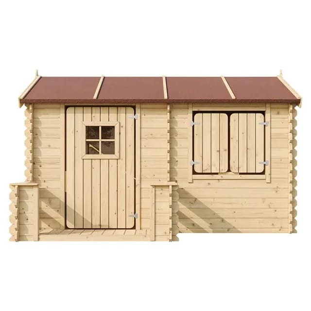 Timbela Kinderspielhaus Holz M503 2,63 m² mit Boden, Fensterläden und Tür