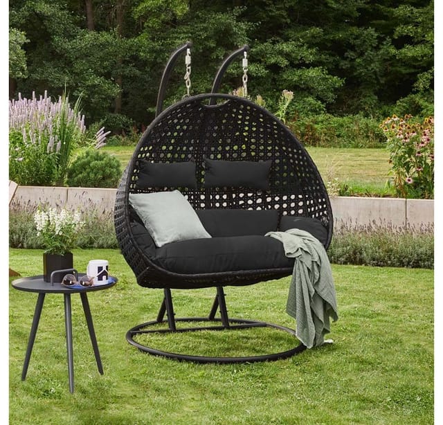 Home Deluxe Hängesessel Twin Polyrattan Schwarz