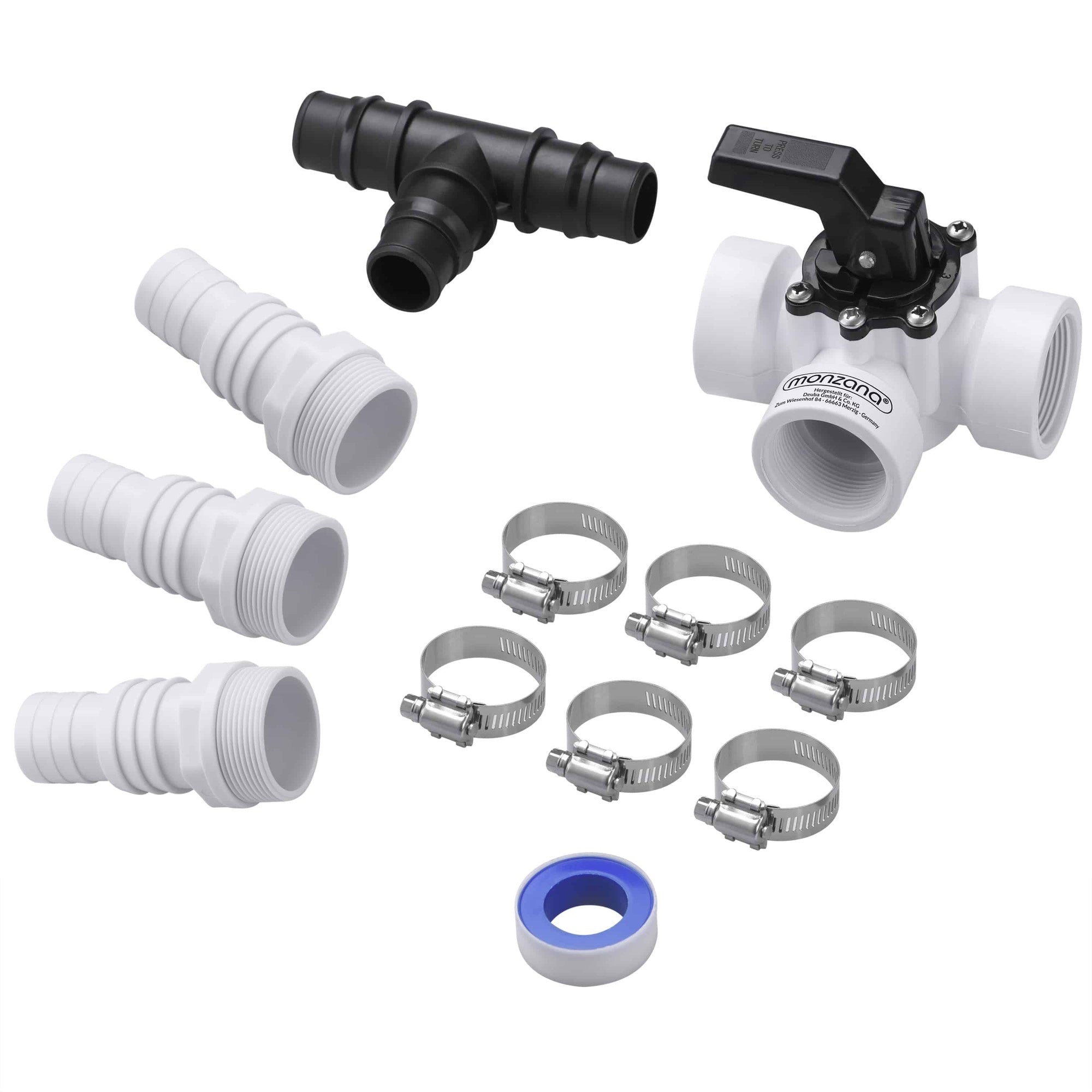 Poolanschluss-set - 12-teilig, 3-wege-ventil, Ø 32/38 Mm