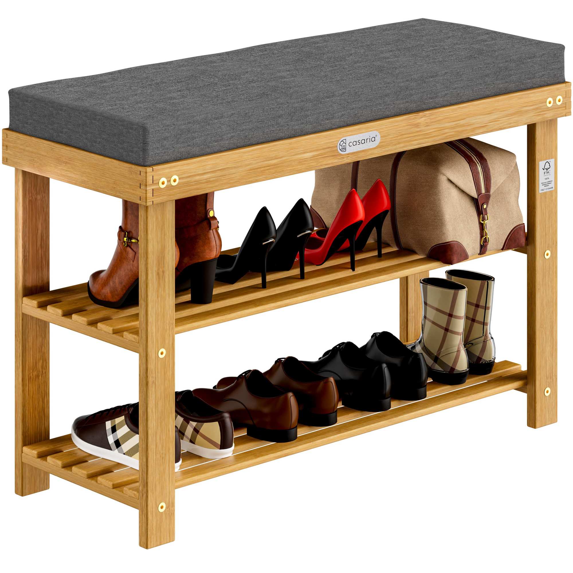 Schuhbank Aus Akazienholz Mit Kissen, 90 X 30 X 48 Cm