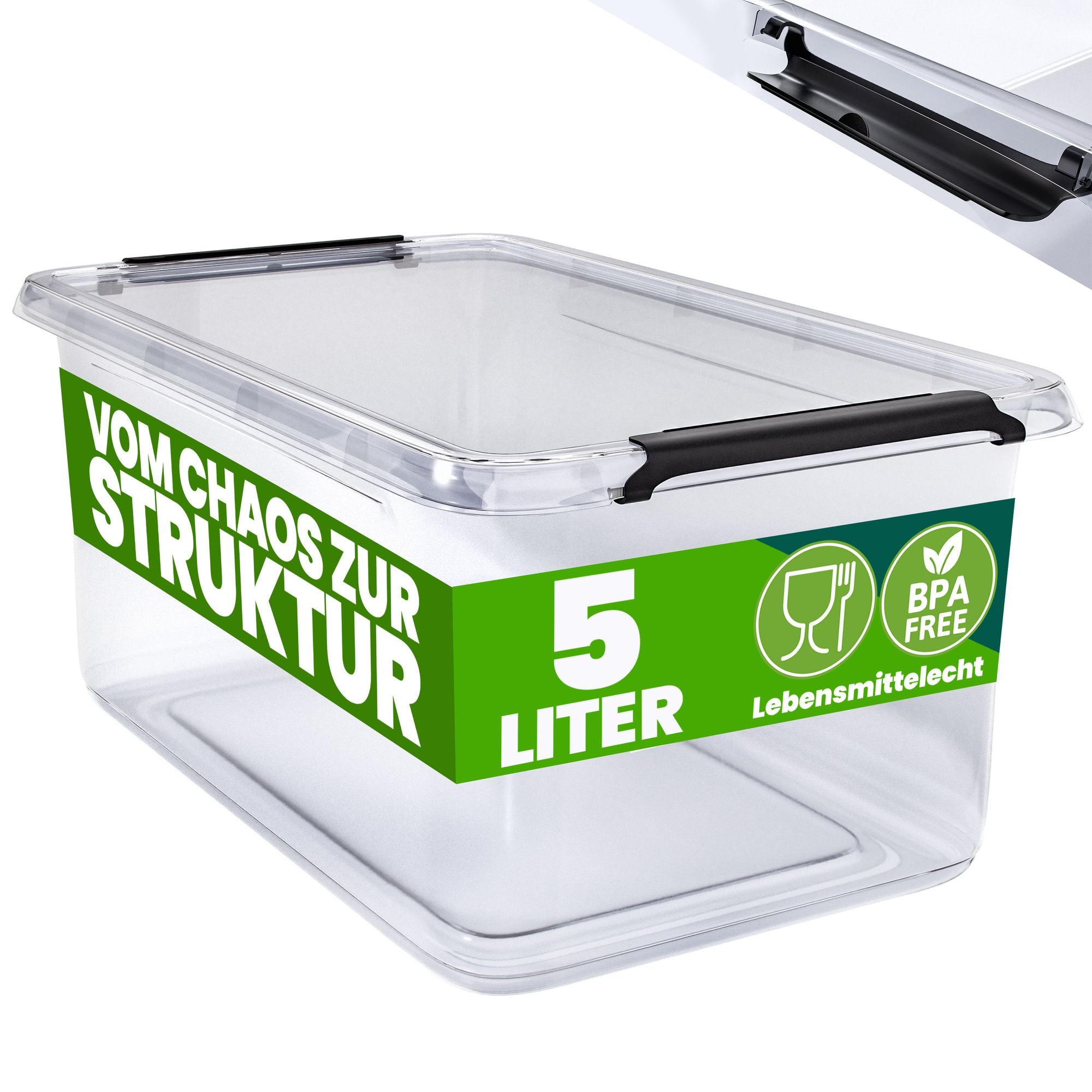 Aufbewahrungsbox 5 L, Transparent, Stapelbar, Lebensmittelecht, 30 X 20 X 12 Cm