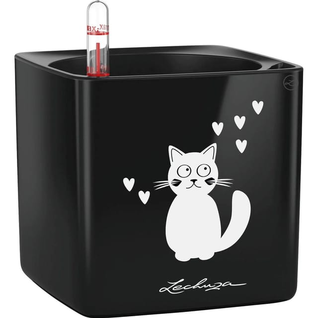 Lechuza® Pflanzgefäß Cube Glossy Cat 14 cm x 14 cm x 14 cm Schwarz