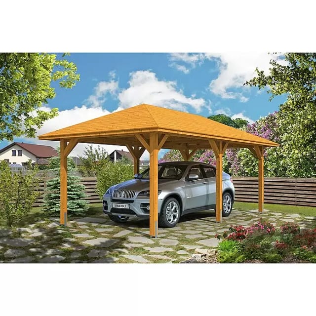 Skan Holz Carport Taunus 374 cm x 656 cm Eiche Hell