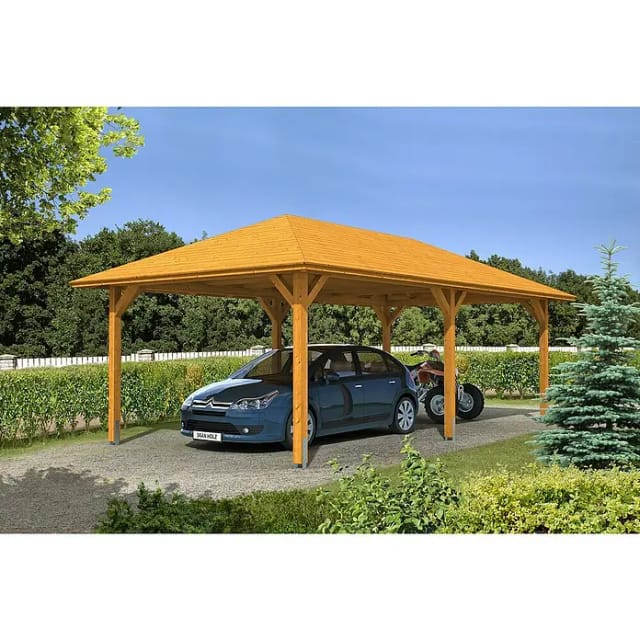 Skan Holz Carport Taunus 439 cm x 786 cm Eiche Hell