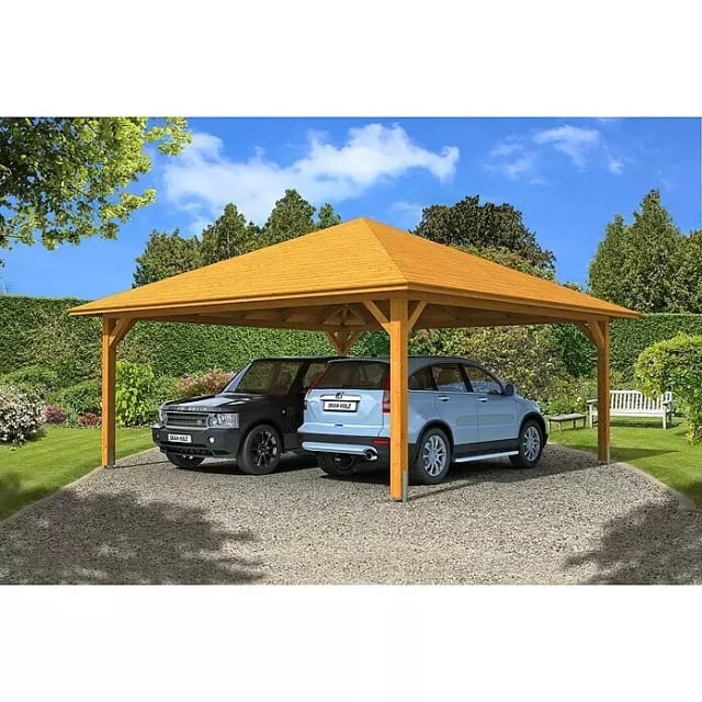 Skan Holz Carport Taunus 634 cm x 634 cm Eiche Hell