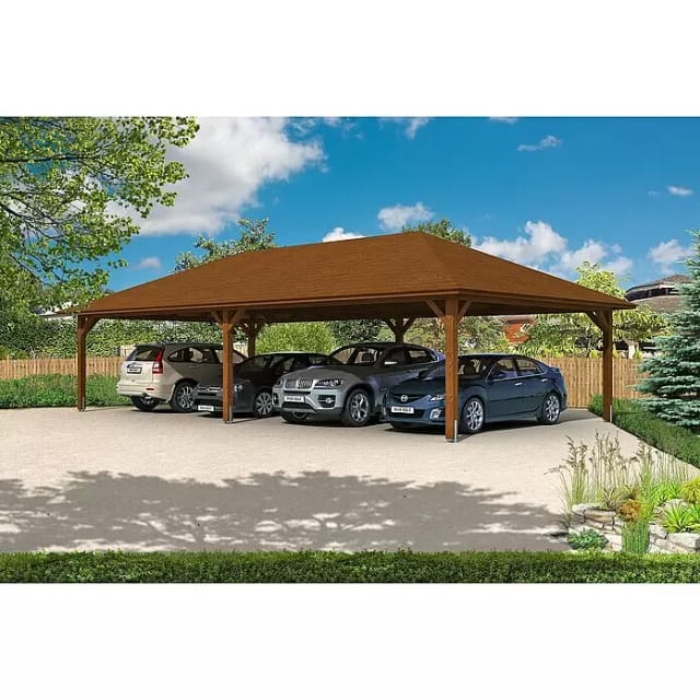 Skan Holz Carport Taunus 1176 cm x 634 cm Nussbaum