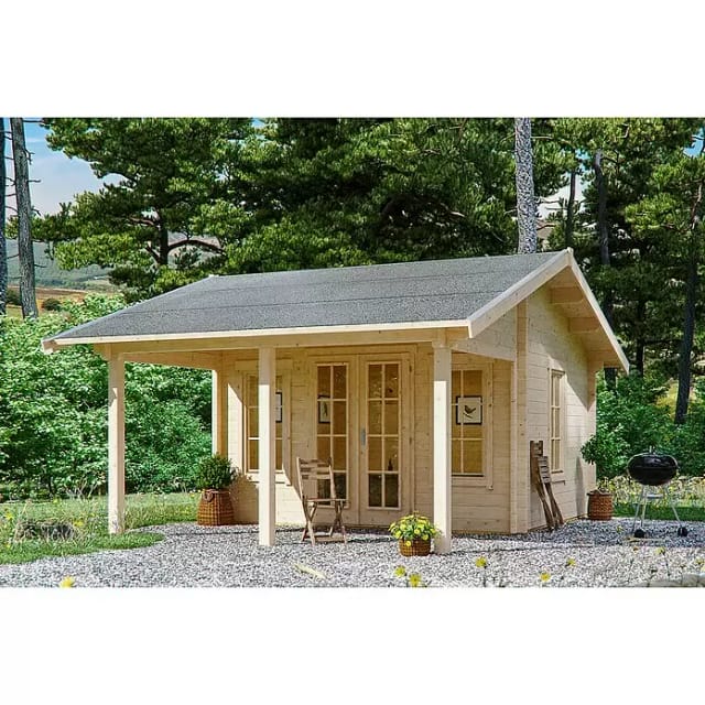 Skan Holz Freizeithaus Luzern 380 cm x 300 cm mit Lattung Natur