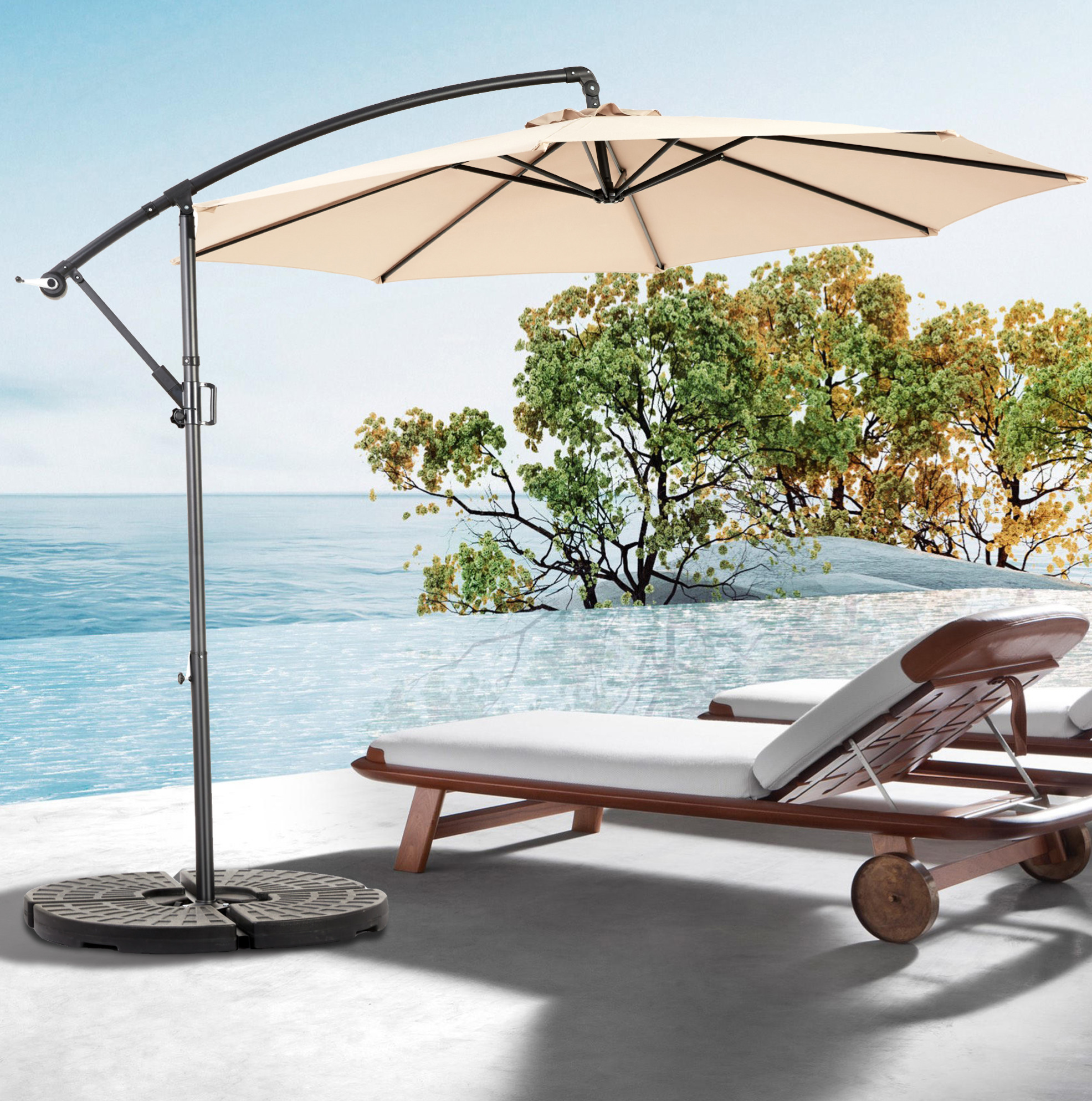 Parasol Déporté 305x305x260 Cm Kaki En Acier Avec Inclinaison Réglable