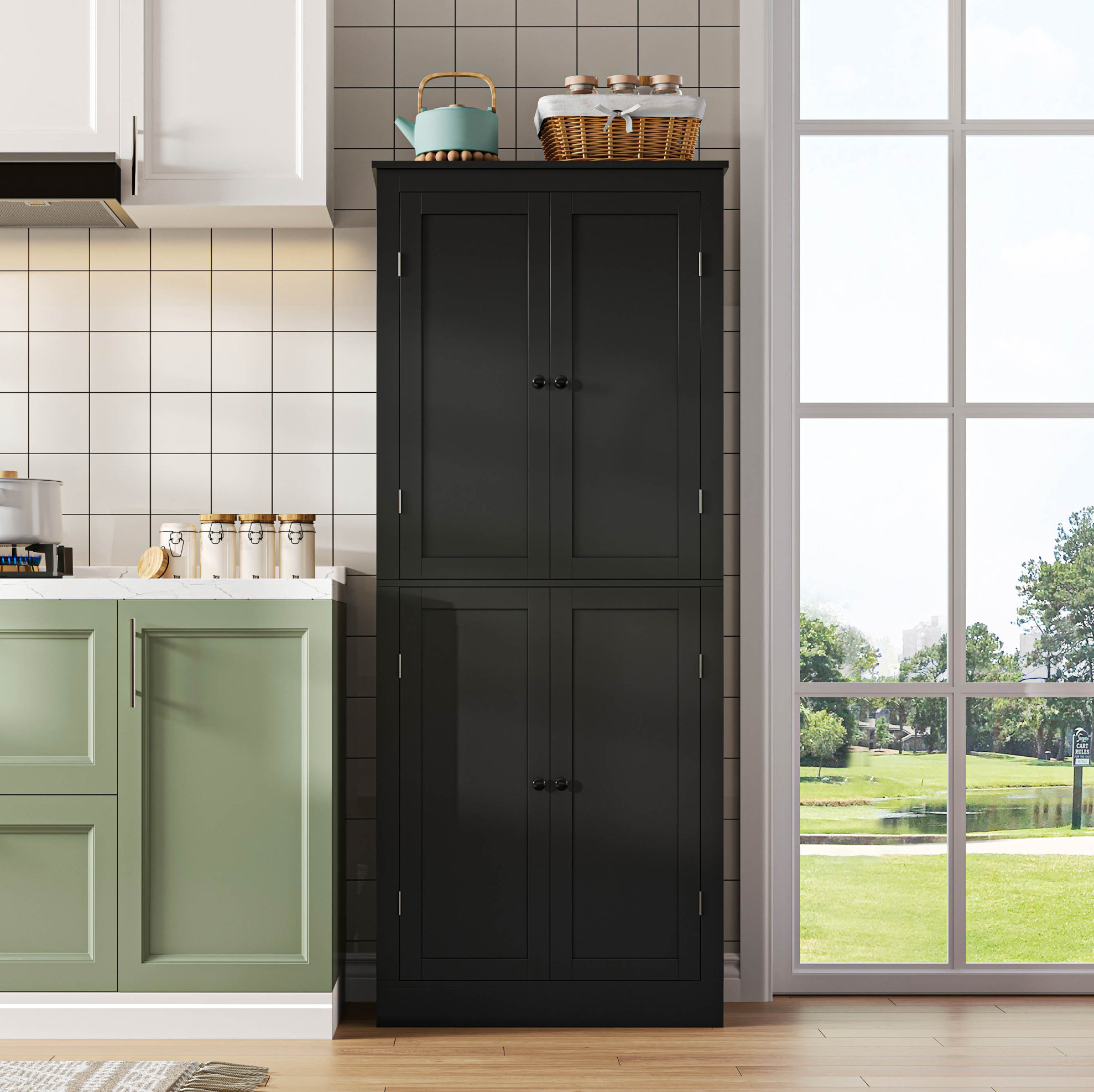 Hochschrank 75x40x182 Cm Schwarz Mdf Mit Schublade, Regalfächern Und Türablagen