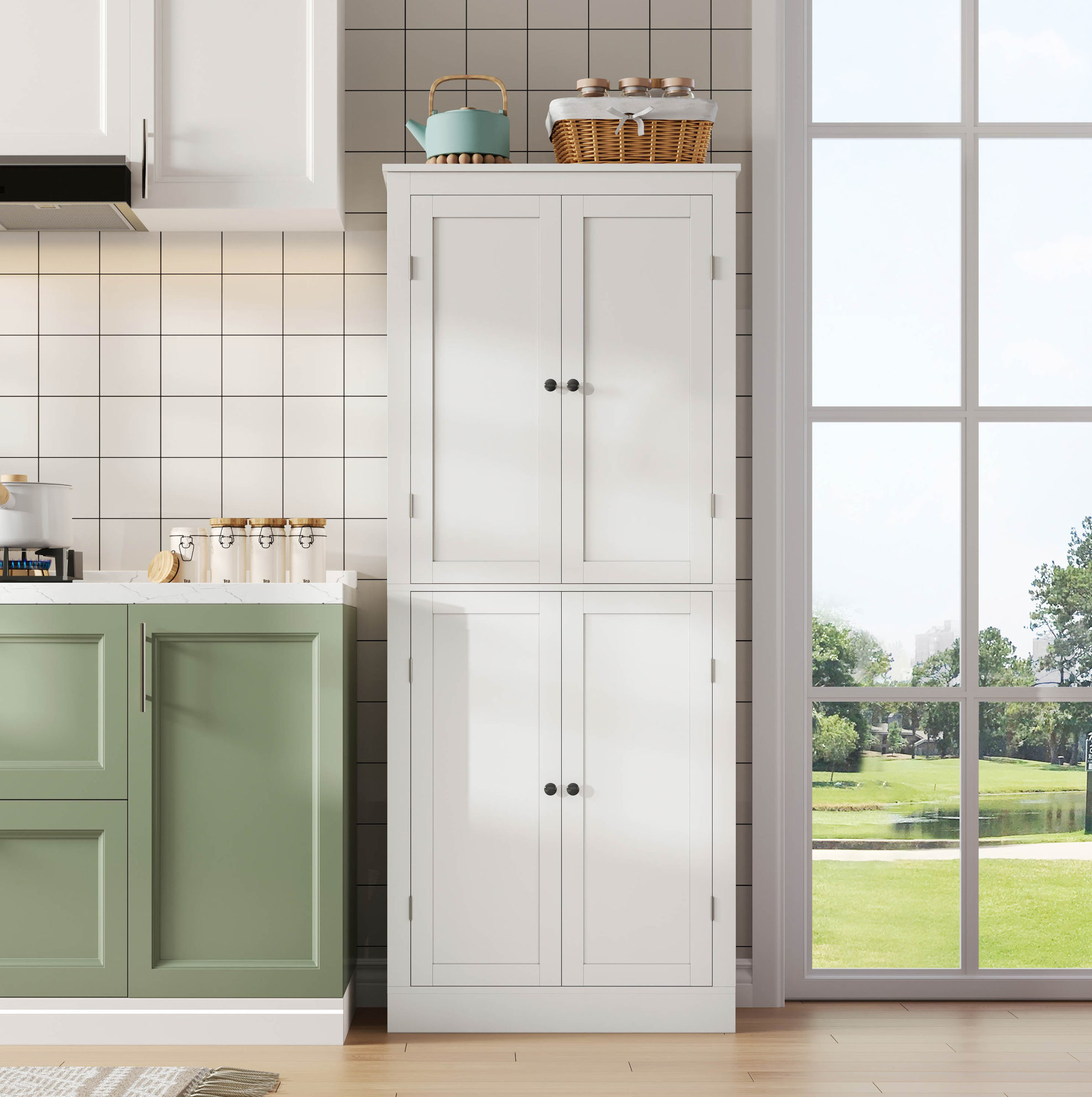 Hochschrank 75x40x182 Cm Weiß Mdf Mit Regaltüren, Innen-schublade Und Vielseitigem Stauraum