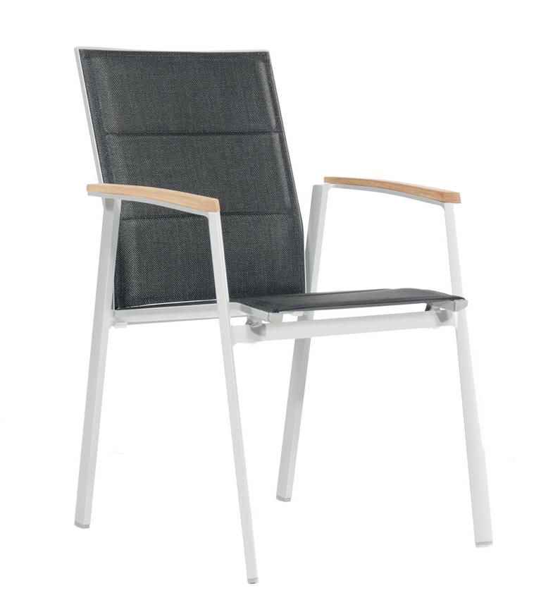 Stapelsessel Sierra Alu-gestell Silber P Olstertextilgewebe Taupe, Teakholzarmleh