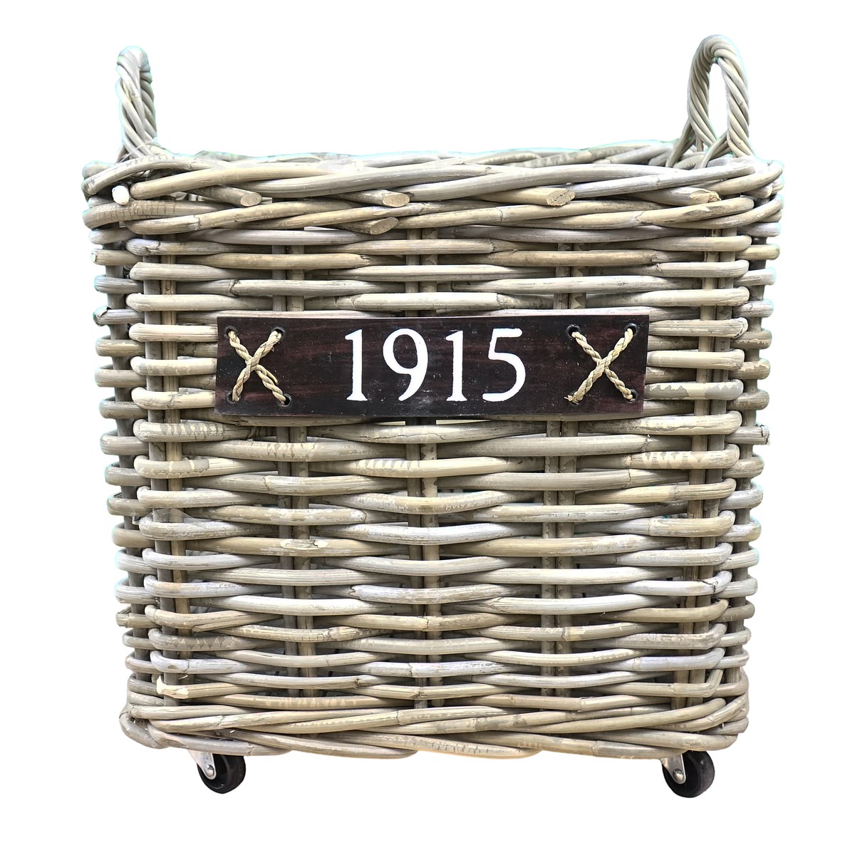 Korb Rattan Grau Auf Rollen Mit Holzboden 50x50 H45cm