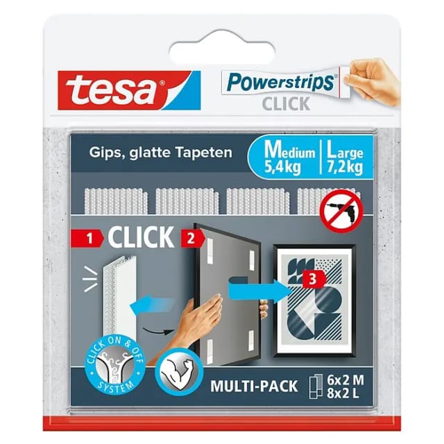 Tesa Powerstrips Click Combo Medium/Large 6 x 2 M und 8 x 2 L