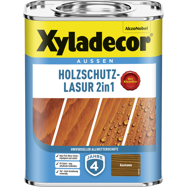 Xyladecor Holzschutz-Lasur 2in1 Kastanie matt 750 ml