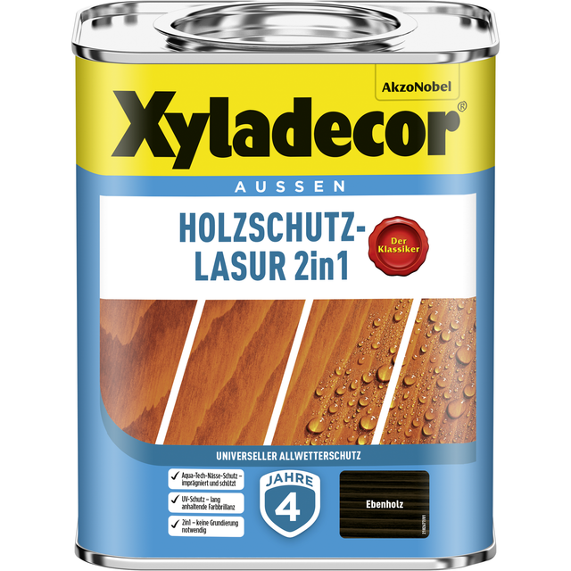 Xyladecor Holzschutz-Lasur 2in1 Ebenholz matt 750 ml