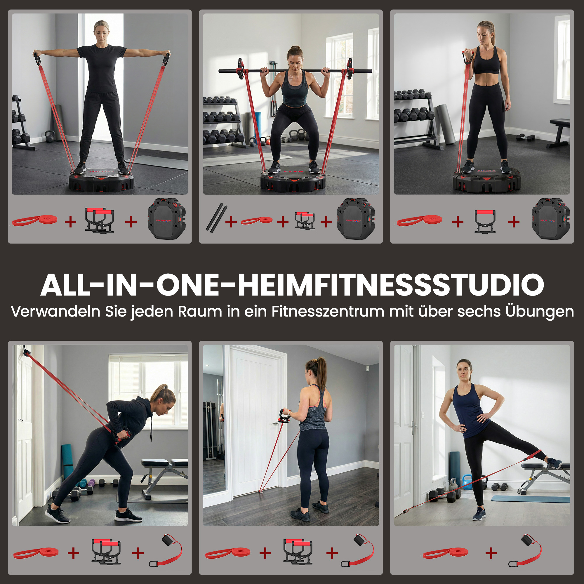 Multifunktionales 7-in-1 Liegestützbrett Mit Verstellbaren Funktionen, Elastischen Widerstandsbändern, Rollen, Türanker Und Faltbarem Design.