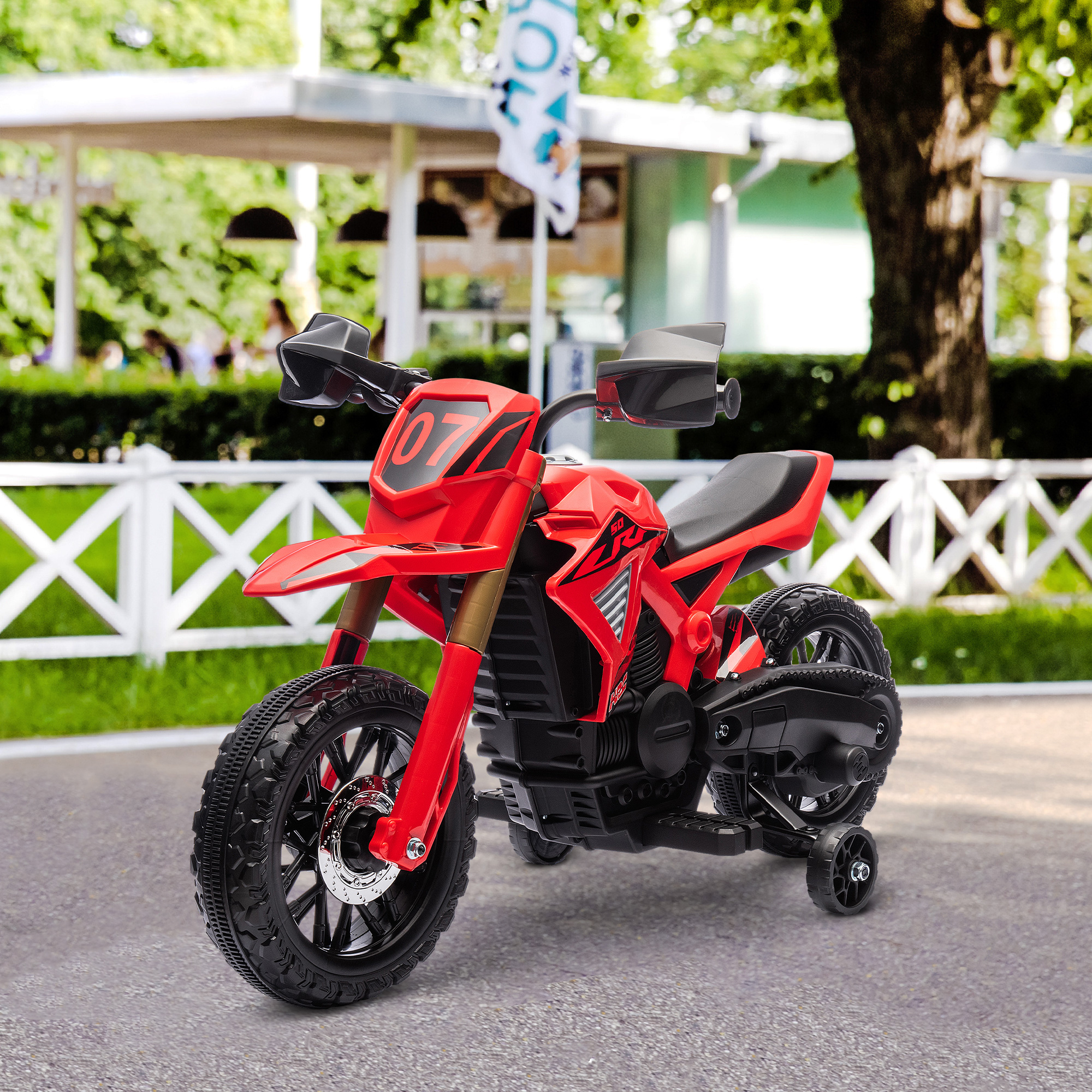 Elektrisches Motocross-bike Für Kinder Von 3-8 Jahren, 6v-batterie, 2 Motoren, Hupe Und Stützräder Inklusive, Maximale Tragfähigkeit 30 Kg, Rot.