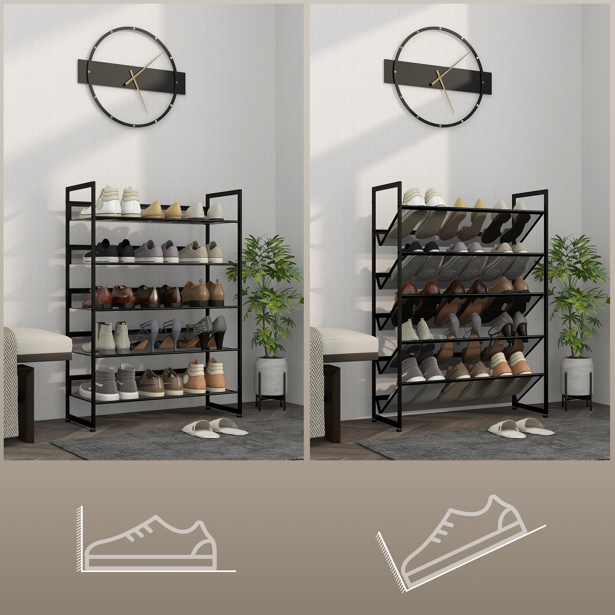 Schuhregal, Schuhständer, 5 Ablagen, 72 Cm X 30 Cm X 102 Cm, Schwarz