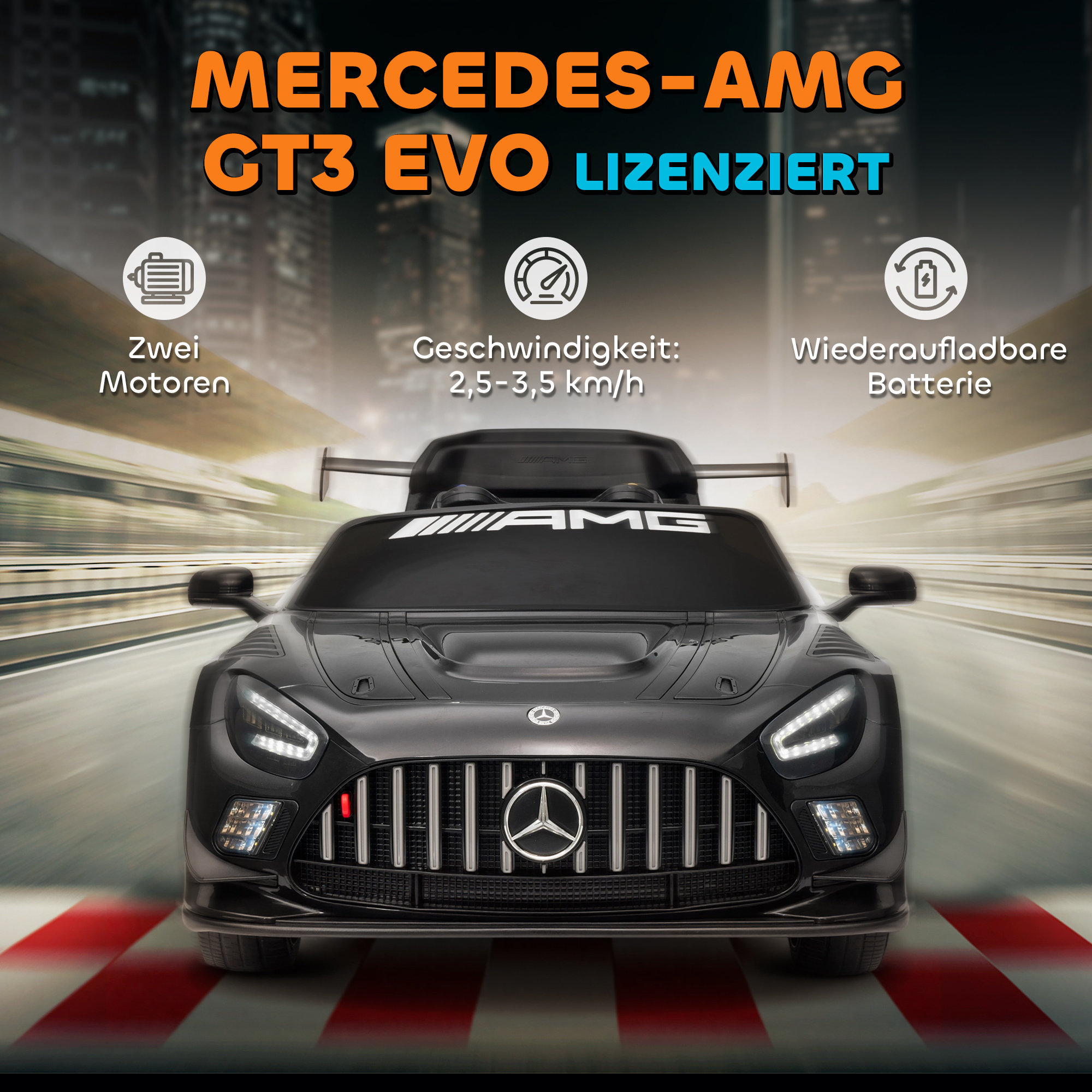 Elektrisches Kinderauto Mercedes, 12v-batterie, Led-scheinwerfer, Musik, Akustisches Signal, Für Kinder Von 3 Bis 8 Jahren, Schwarz.