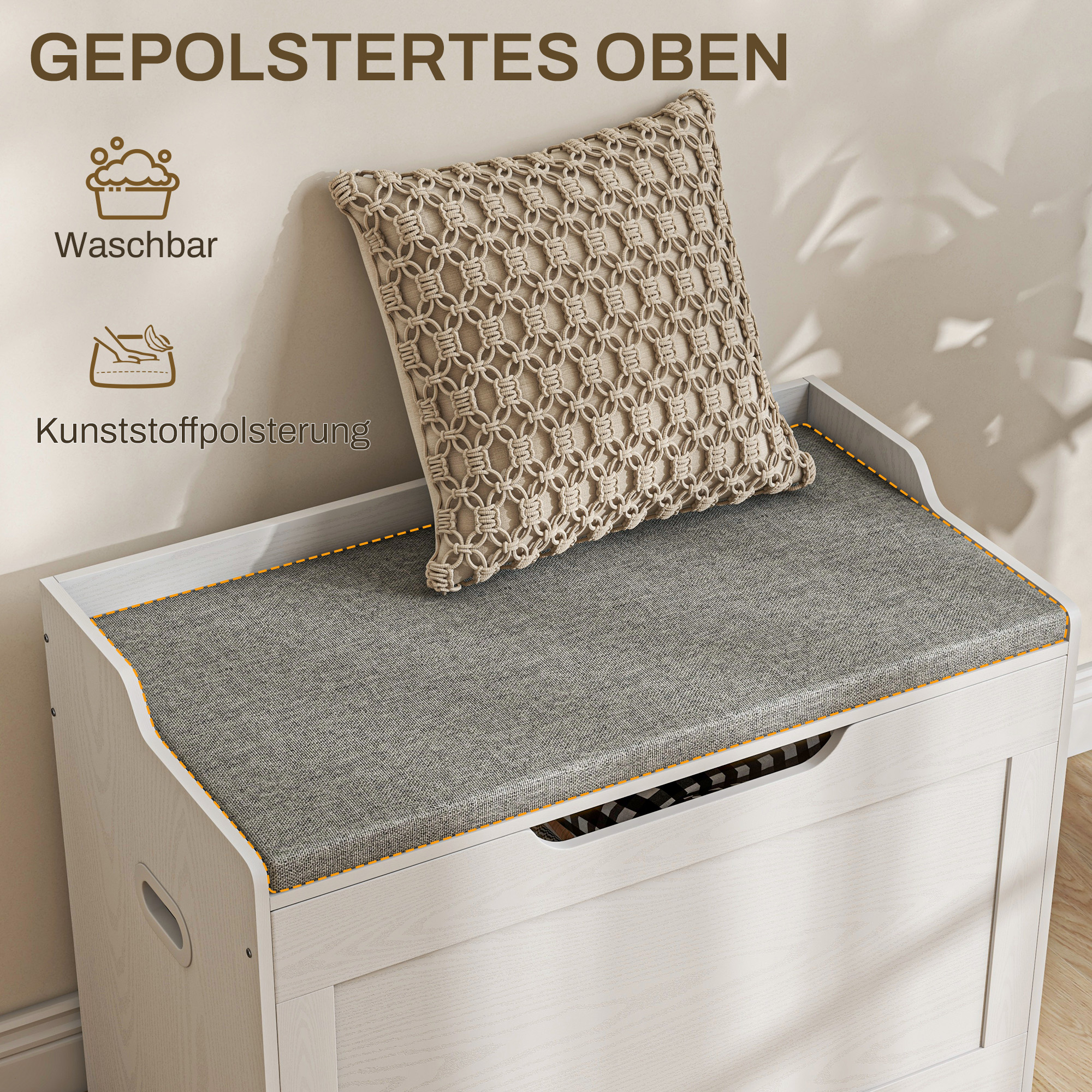 103l Aufbewahrungsbox, Aufbewahrungsbank Mit Sicherheitsschlaufe, Sitzkissen, Geeignet Für Verschiedene Räume, Weiße Farbe.