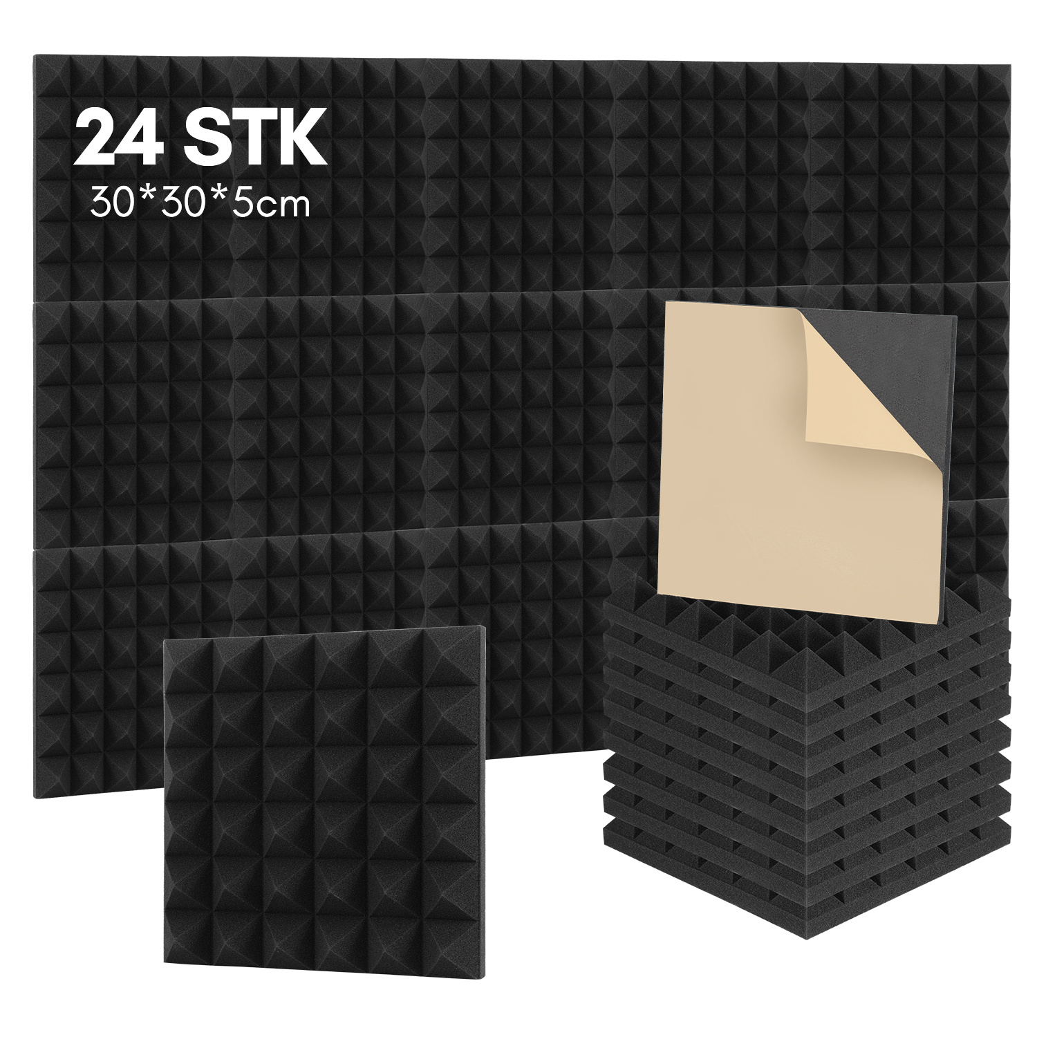 Tolletour 24 Stück Akustikschaumstoff Akustikschaum Matten 30 X 30 X 5cm Schalldämmmatten Zur Effektiven Schaumstoff Fliesen Pyramide Schwarz