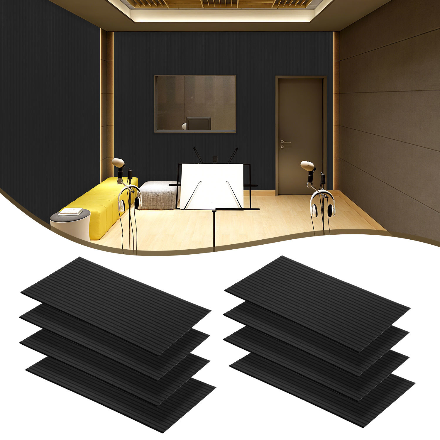 Tolletour Akustikpaneele Selbstklebend, 8 Stück Akustikplatten Aus Filz 120 X 60 X 0,9 Cm Schwarz, Schallabsorber Mit Vertikalen Rillen