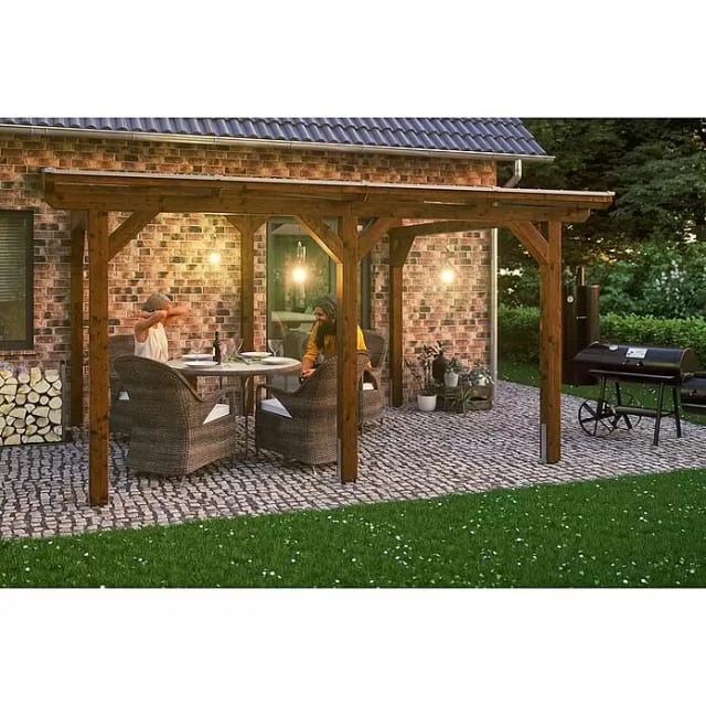 Skan Holz Terrassenüberdachung Siena 434 x 300 cm Leimholz Nussbaum