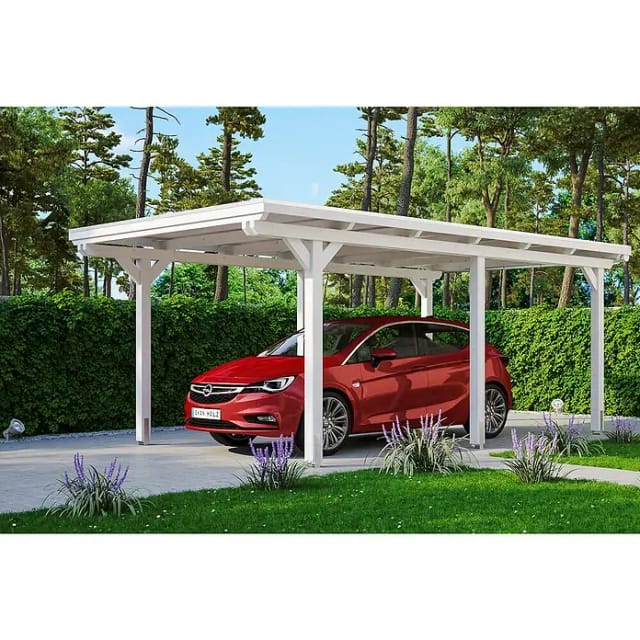 Skan Holz Carport Emsland 354 cm x 604 cm Weiß EPDM Dachbahn