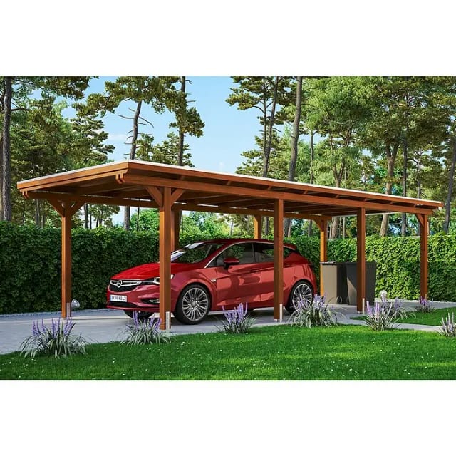 Skan Holz Einzelcarport Emsland Leimholz Nussbaum 354 cm x 846 cm