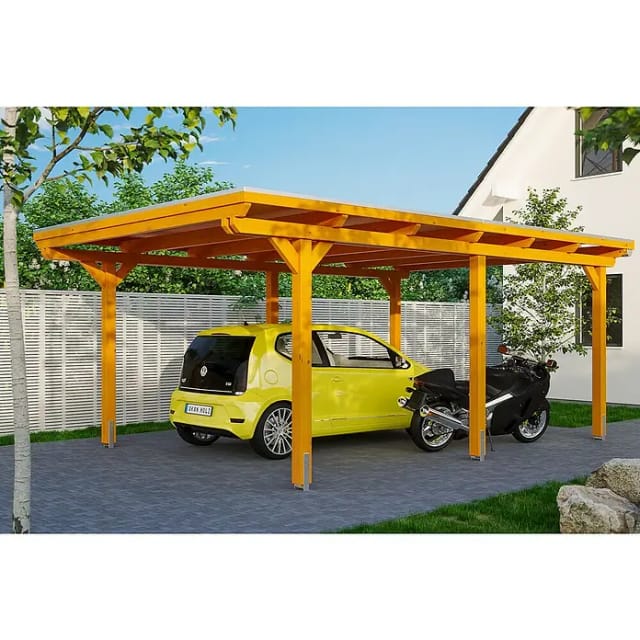 Skan Holz Einzelcarport Leimholz Eiche hell 404 cm x 604 cm