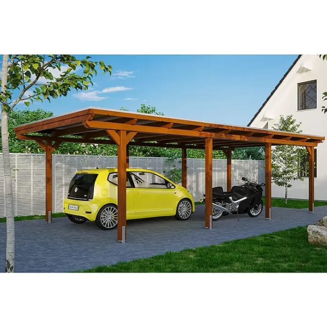 Skan Holz Carport Emsland 404 cm x 846 cm Nussbaum