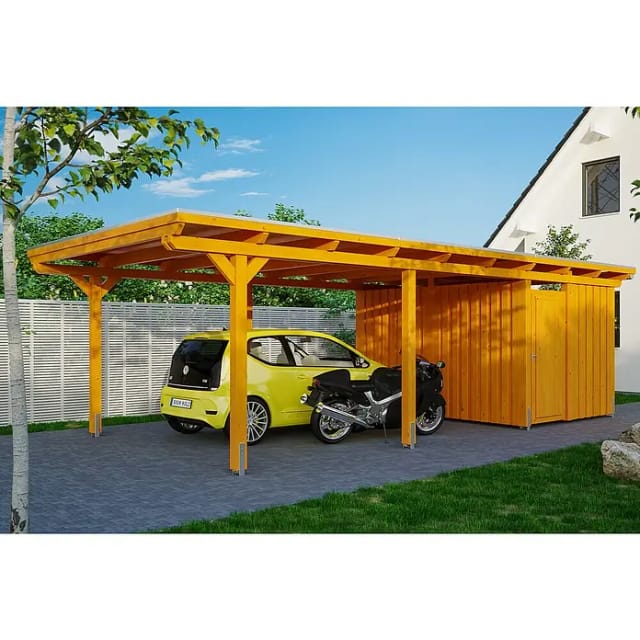 Skan Holz Einzelcarport Leimholz Eiche hell 404 cm x 846 cm