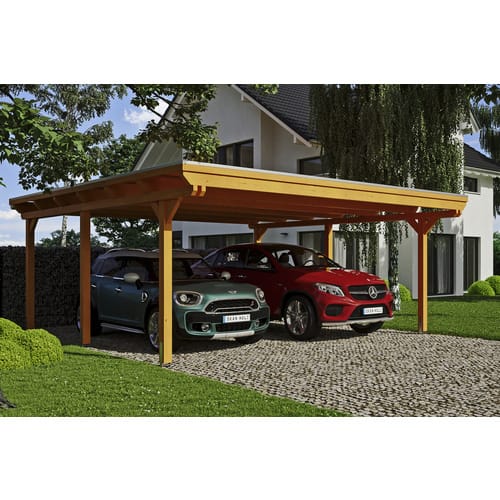 Skan Holz Doppelcarport Leimholz Eiche hell 613 cm x 604 cm