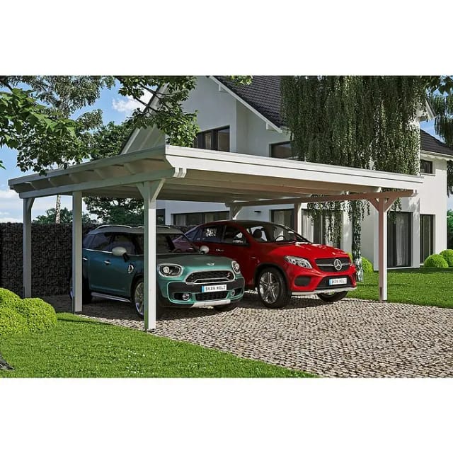 Skan Holz Carport Emsland Leimholz 613 cm x 604 cm Weiß