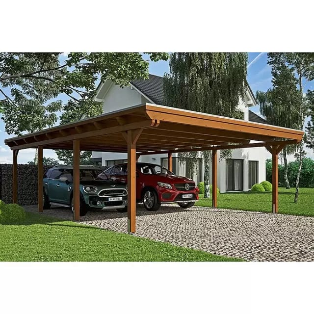 Skan Holz Carport Emsland 613 cm x 846 cm Nussbaum