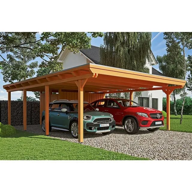 Skan Holz Carport Emsland 613 cm x 846 cm mit Abstellraum Eiche hell