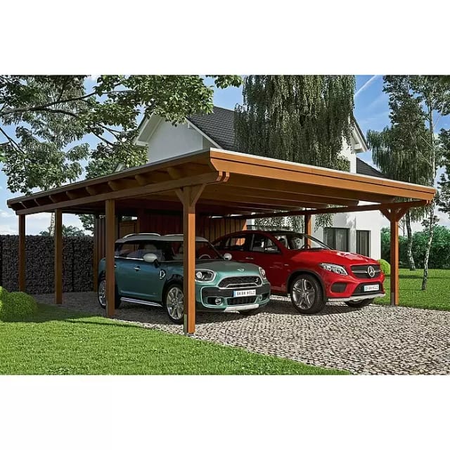 Skan Holz Carport Emsland 613 cm x 846 cm mit Abstellraum Nussbaum