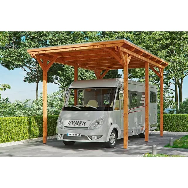 Skan Holz Carport Emsland Caravan 404 cm x 604 cm Eiche hell