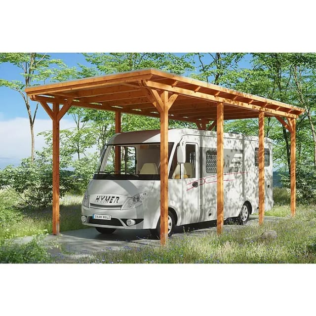 Skan Holz Carport Emsland Caravan 404 cm x 846 cm Eiche hell