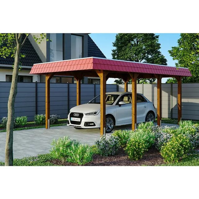 Skan Holz Einzelcarport Holz Nussbaum 345 cm x 589 cm