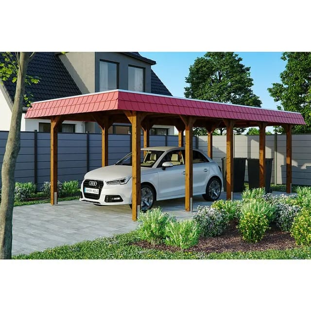 Skan Holz Einzelcarport Holz Nussbaum 345 cm x 741 cm