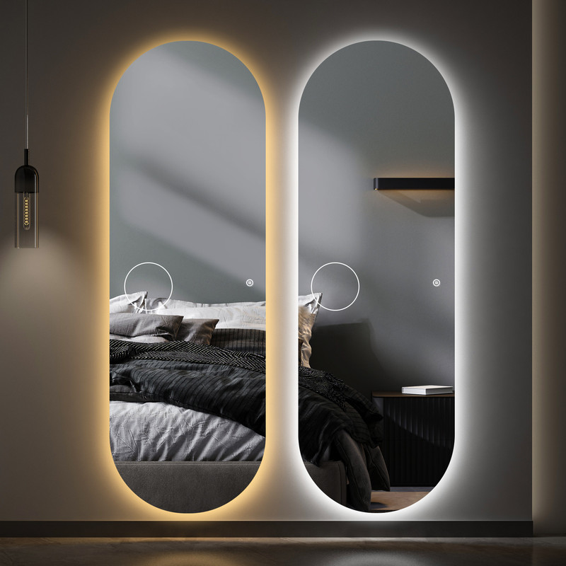 Led Standspiegel 60 X 160 Cm Groß Ganzkörperspiegel Mit Beleuchtung Oval Spiegel Mit Beleuchtung Für Ankleidezimmer, Schlafzimmer, Wohnzimmer