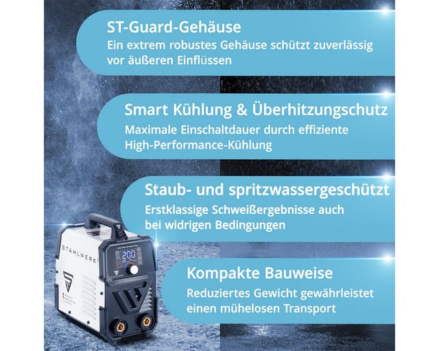 STAHLWERK Schweißgerät ARC 200 Synergic Pro MMA Lift TIG IGBT Inverter 200 A