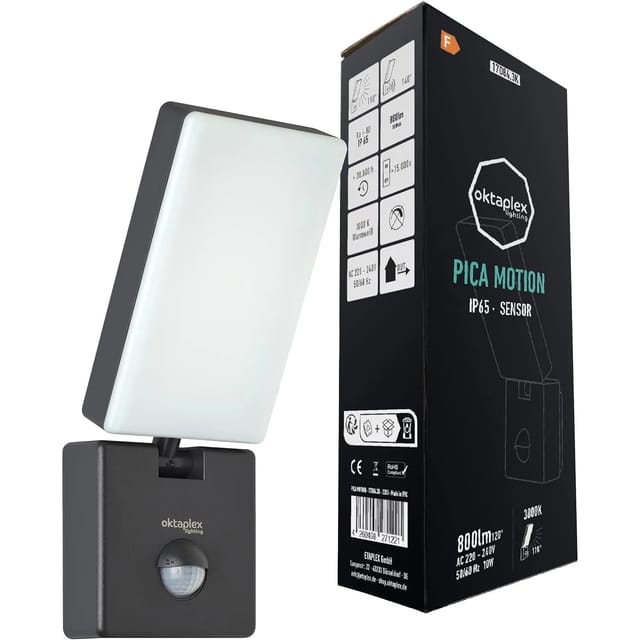 Oktaplex LED Außenwandlampe mit Bewegungsmelder Pica 10W 800lm 3000K Warmweiß IP65