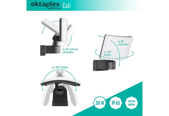 Oktaplex LED Außenstrahler Cali IP65 3000K Warmweiß 30W Anthrazit Slave Funktion