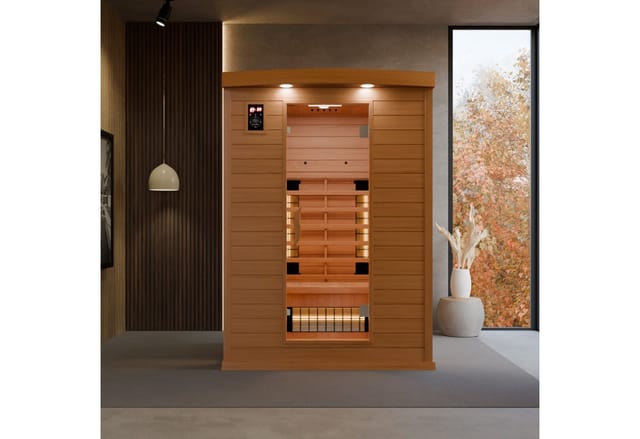 Dewello Infrarotkabine Sauna Pierson 135cm x 105cm 2 Personen Vollspektrum & Karbonstrahler Hemlock Tannenholz