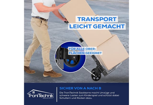 Tronitechnik Sackkarre Handkarre Klappbar Transportkarre Bis 80Kg Klappwagen - Vollgummireifen Hoehenverstellbar